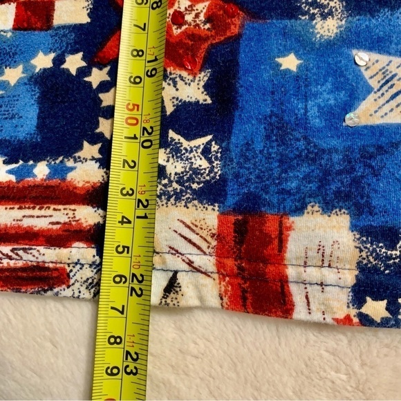Collections Etc Tee Large Red White Blue Taupe 100% Cotton Sequins Short Slvs - Picture 13 of 13